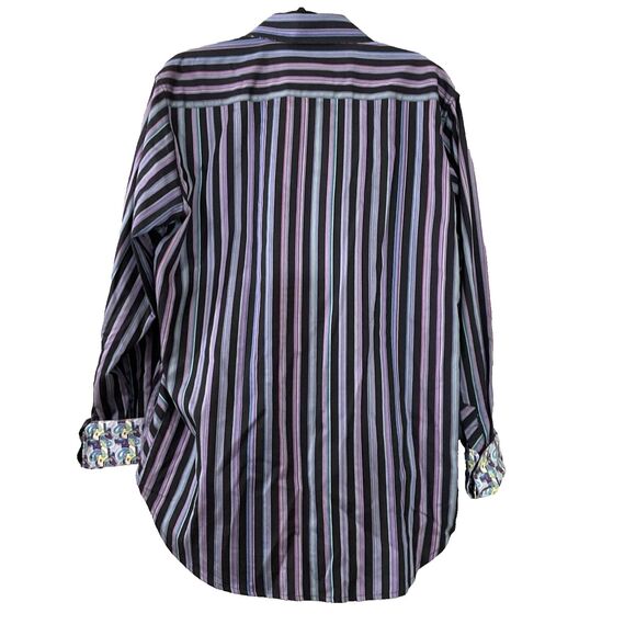 Robert Graham Flip Cuff strip Shirt Men's Large Paisley Long Sleeve Black Purple - Picture 4 of 16